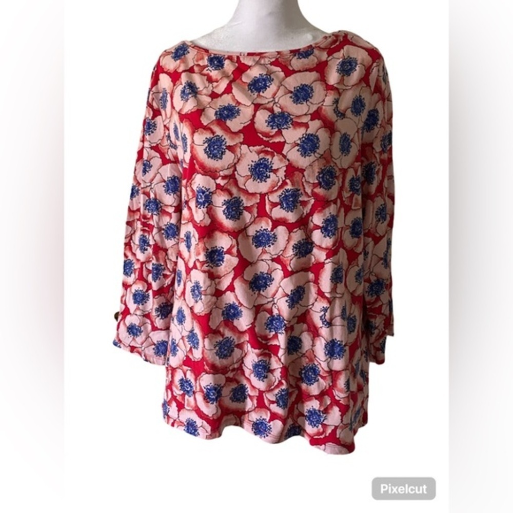 Talbots Floral Print Women's Top - Red pink and Blue size XL